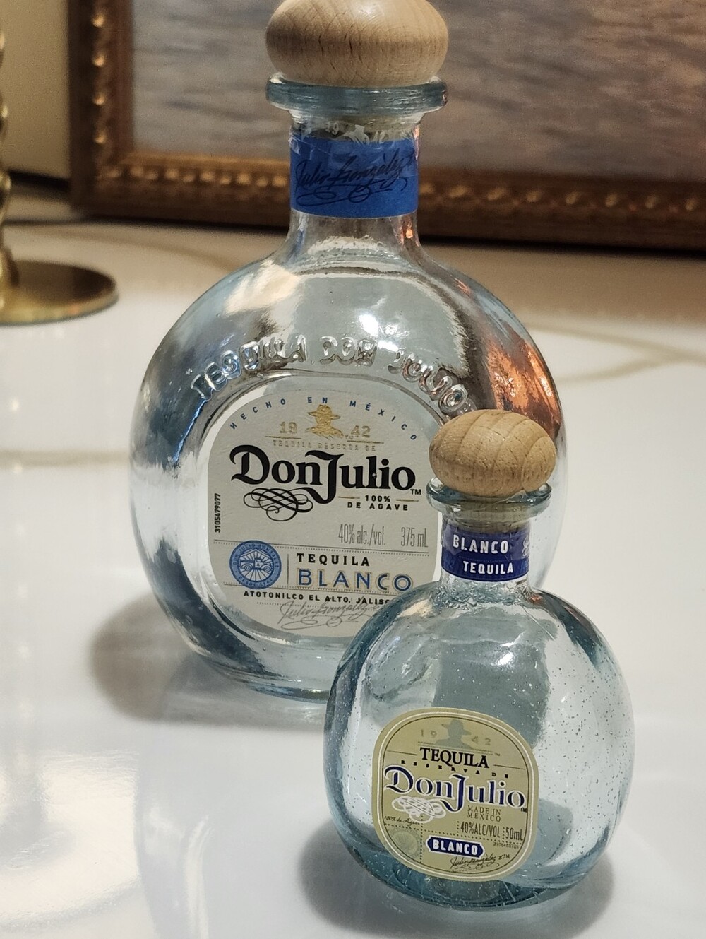 Don Julio Blanco Empty Bottle Lot 375ml 50ml Mini Blue Glass Wood Cork Tequila
